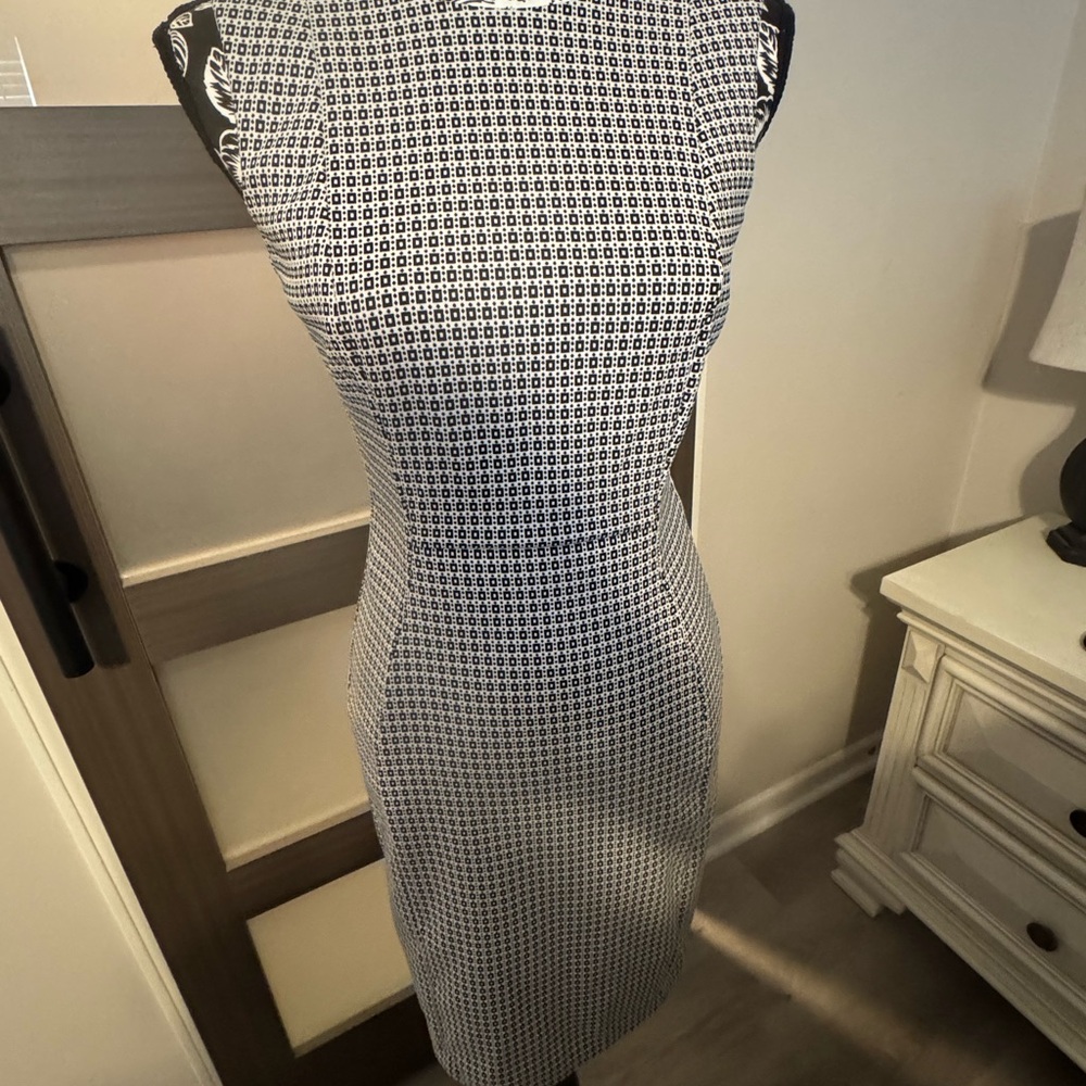Calvin Klein Black and White Sheath Midi Dress